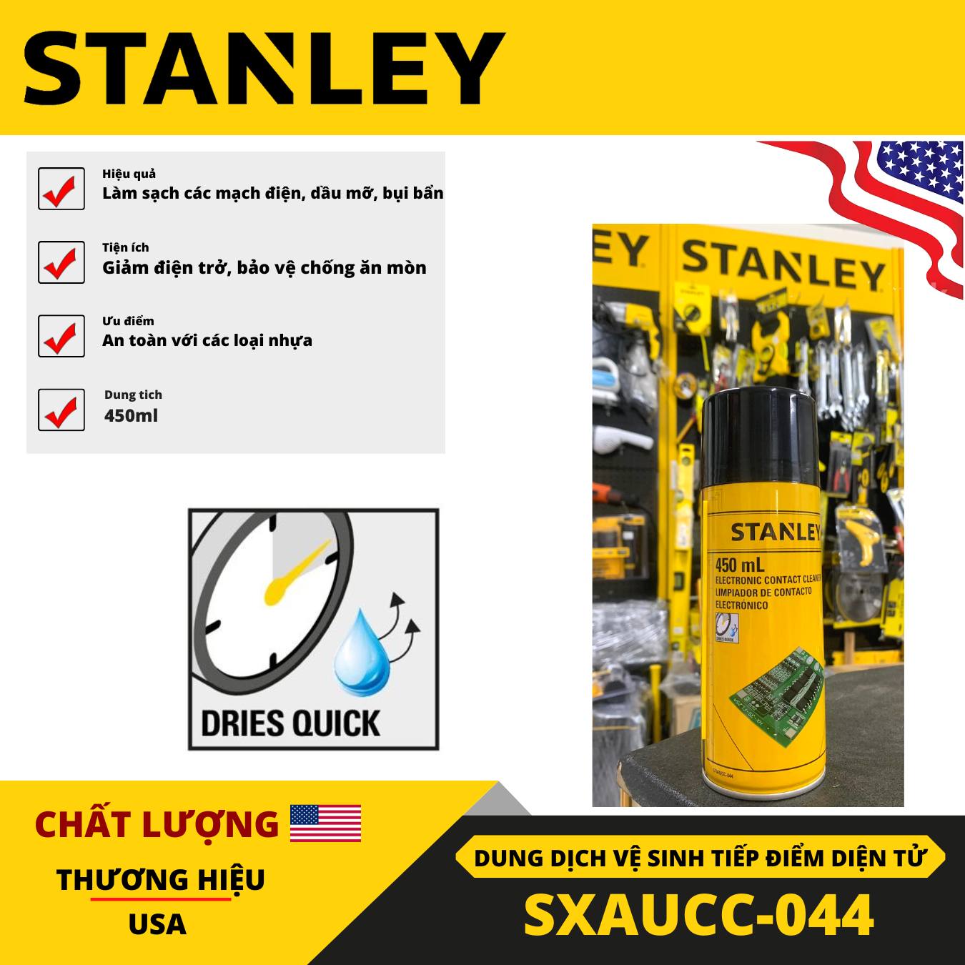 DUNG DỊCH VỆ SINH TIẾP ĐIỂM ĐIỆN TỬ 450ml STANLEY SXAUCC-044