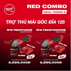 COMBO MILWAUKEE T6/2024 MÁY BÀO FSAGV125XPBD + PIN 18V 5.0Ah + SẠC M1218C