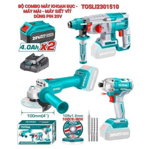 Combo máy khoan đục, siết vít, mài góc pin 20V Total TOSLI2301510