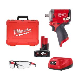 Combo Máy siết Bu lông dùng Pin 12V Milwaukee M12 FIWF12 + 1 Pin 4.0Ah M12B4 + Sạc C12C