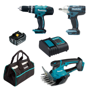 Makita Combo 5 – Máy Khoan Búa + Máy Siết Bu Lông + Máy Cắt Tỉa Cỏ + Pin + Sạc + Túi Dụng Cụ