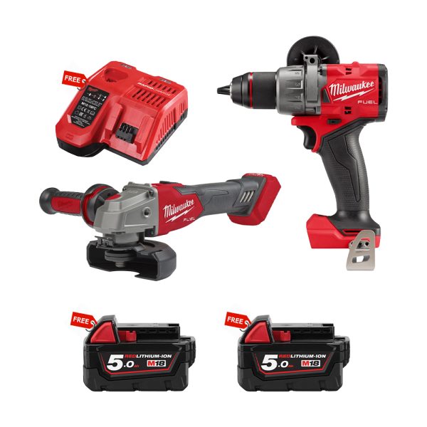 SPECIAL COMBO M18 - Máy khoan M18 FPD3-0X + Máy mài góc M18 FSAG100XB Tặng 2 Pin 18V/5.0Ah + Sạc Pin nhanh